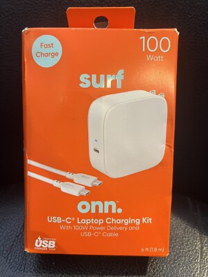 Onn. Surf 100W USB-C PD Laptop Charger - White - NEW