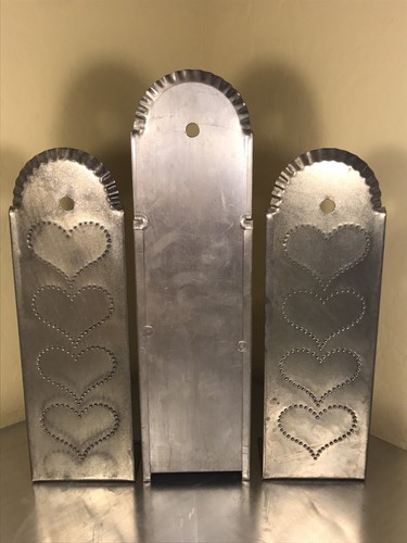 Punched Tin Wall Mount Candle, Long Matchstick Holder Heart Pattern Red Candle