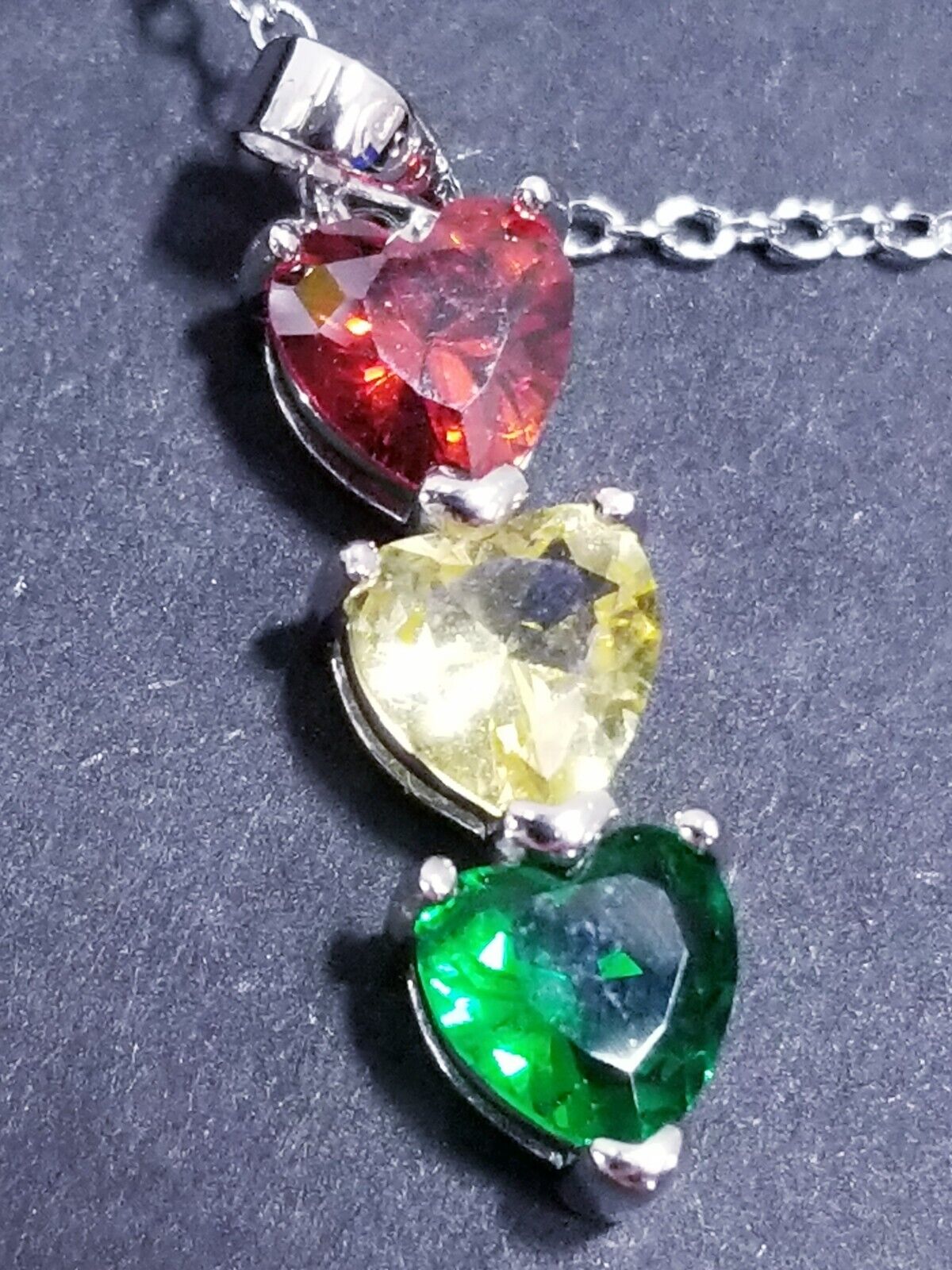 eves addiction 3 Stone Heart Drop Birthstone Necklace eBay