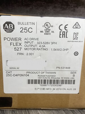 New Sealed Allen Bradley 25C-D4P0N104 /B PowerFlex 527 Drive 2.0HP FW 2.001 -USA