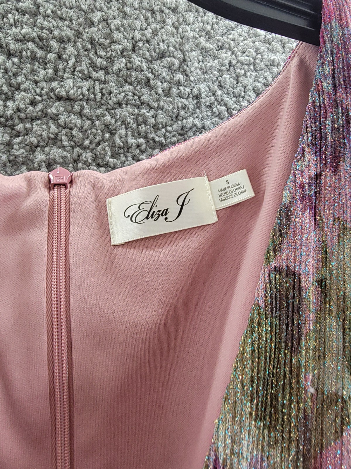 Eliza J Shimmer Belted Maxi Dress Women's 8 Pink Multi Sleeveless Zip Closure - Picture 5 of 16