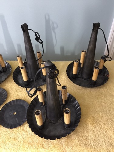 VINTAGE 1980’S BLACK TIN 4 “CANDLE” CEILING LIGHT(S), GREAT CONDITION