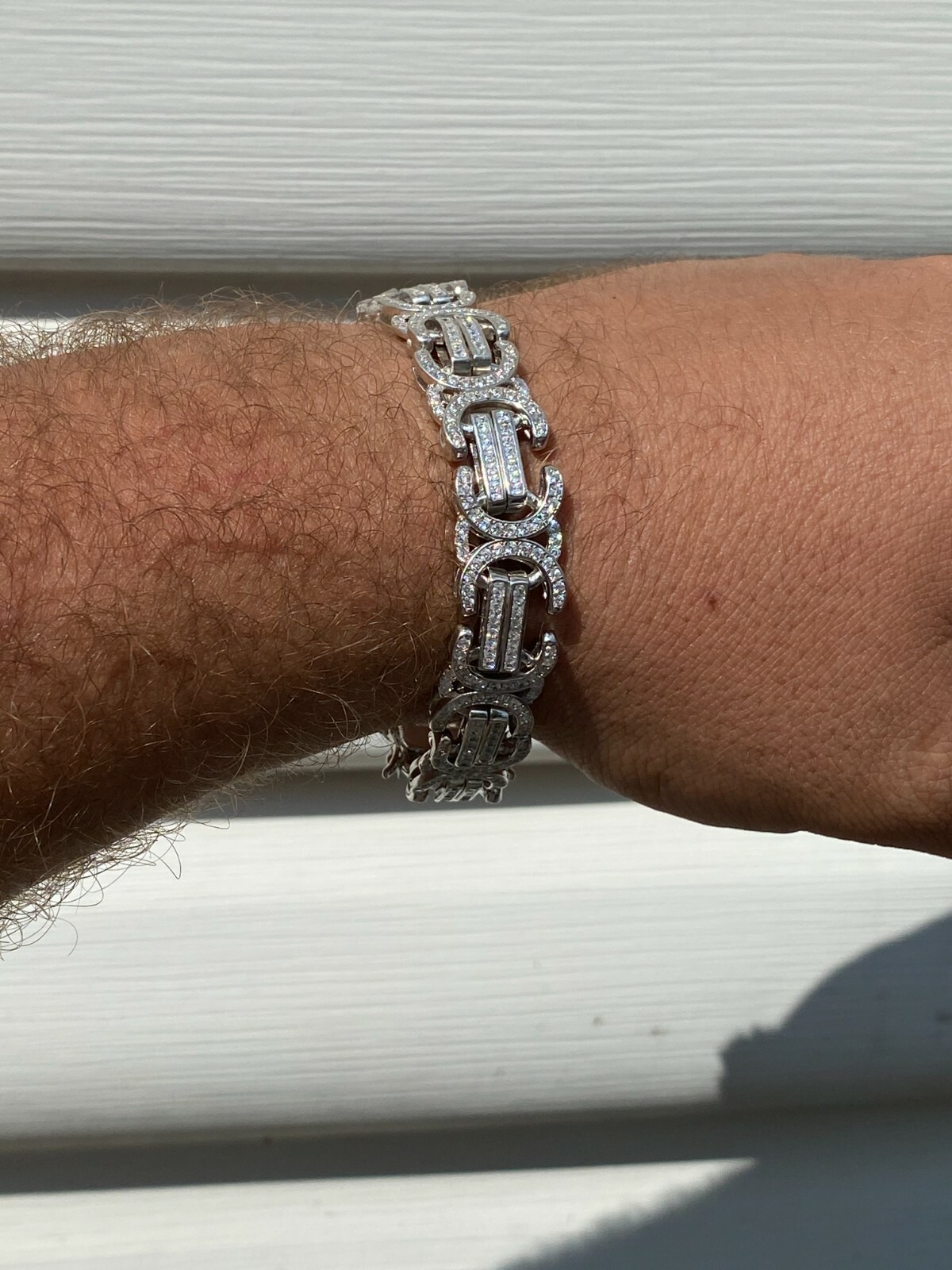 Pre-owned Silver Real Solid 925  Mens Custom Byzantine Bracelet 14mm Iced Heavy Hip Hop