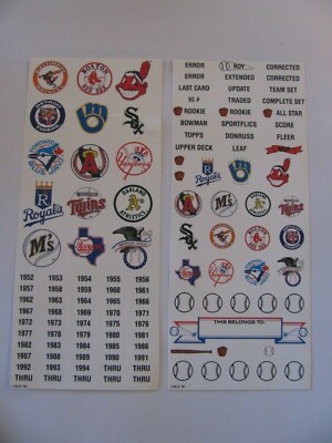2 Sheets Major League Baseball Stickers LOGO'S & WORDS c