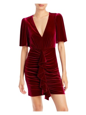 

BCBG MAXAZRIA Женское красное мини-платье-футляр с рукавами до локтя и V-образным вырезом, Красный
