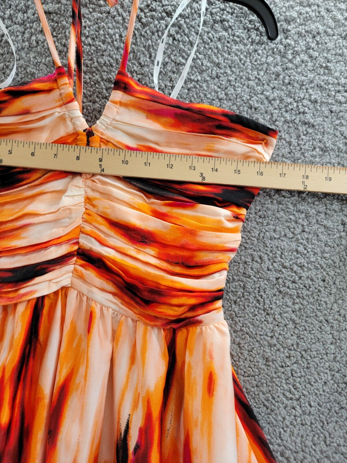DKNY Printed Satin Strappy Halter Maxi Dress Women's M Orange Blossom Back Tie - Picture 5 of 15