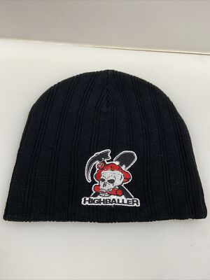 Adult Black Beanie Highballer with Miner Hardhat, Skull, Dynamite + Spades Patch