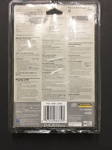 Sony PSYC D-EJ010 CD Walkman Portable CD Player Skip Free White New Sealed