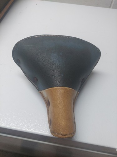 Old Vtg Blue & White BICYCLE SEAT Cycling Saddle Genuine Part Great Patina solid