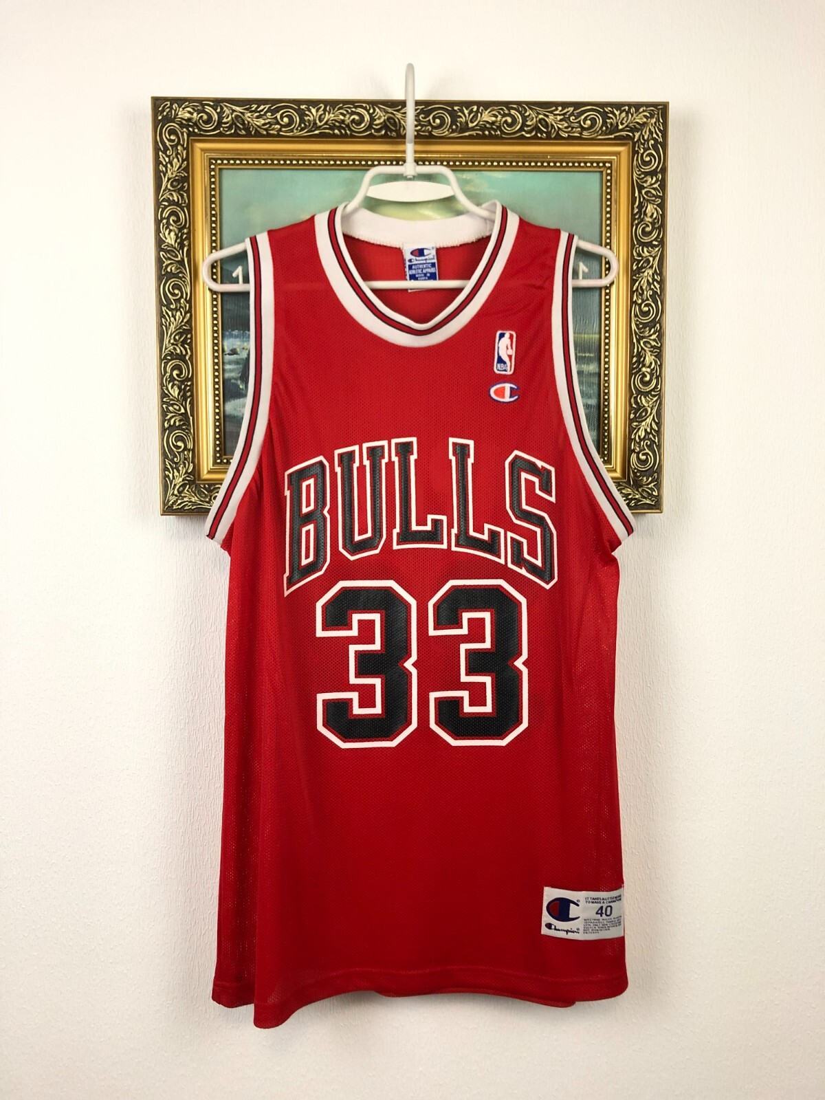 Vintage Champion Pippen Chicago Bulls Red Jersey NBA Mens