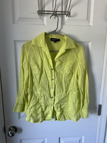 Jones New York Womens Bright Yellow Linen Button Up Shirt