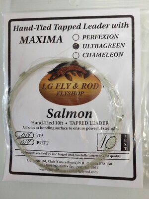 Hand-Tied by LG  Maxima Tapered  Leader '' Ultragreen color ''  10 LB Test , 10 ft