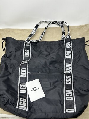 Ugg Frannie Black Logo Brand Cinch Tote Bag 16 X16 
