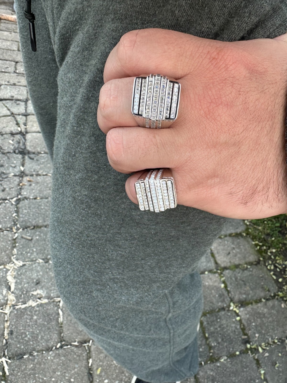 Pre-owned Pinky Moissanite Baguette Ring Real 925 Silver Iced Hip Hop  Pass Diamond Tester