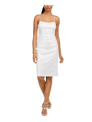 

VINCE CAMUTO Женское вечернее платье-футляр цвета слоновой кости на тонких бретельках ниже колена, Цвет слоновой кости