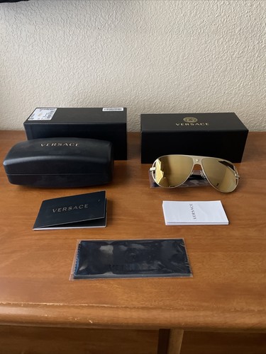 Pre-owned Versace Man Sunglasses, Black Lenses Metal Frame, 57mm (0ve2212, 10027p) In Brown