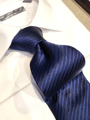 Fratelli Moda Silk Tie Necktie Solid Navy Blue Twill Stripe