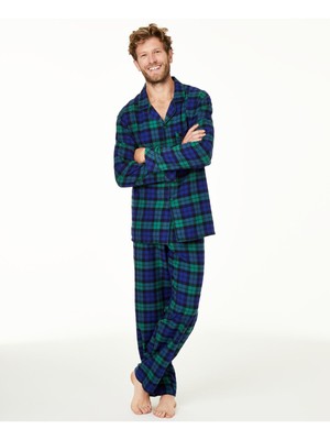 

FAMILY PJs Мужские черные клетчатые эластичные прямые брюки на пуговицах Фланелевые пижамы, Черный