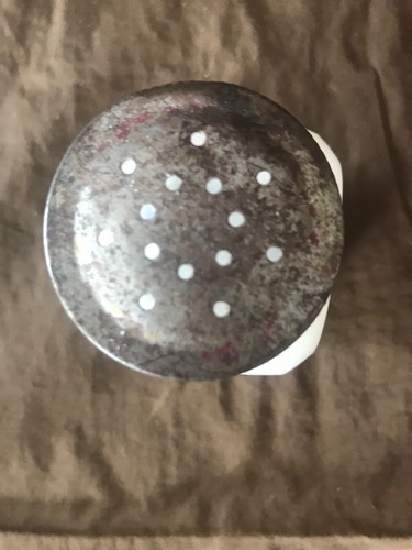 1 DEPRESSION ERA MILK GLASS SPICE JAR RED LID BLUE DUTCH THEME FIGURES