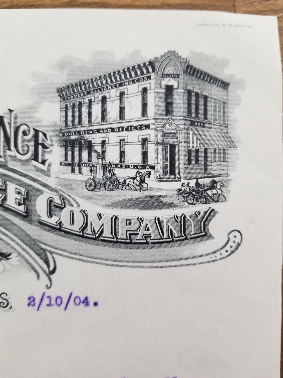 Vintage 1904 Billhead Farmers Alliance Insurance Company FANTASTIC illustration!
