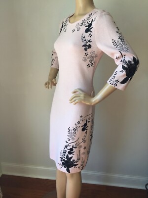Pre-owned St John Knt St John Knit Evening Dress Sz 4 Porcelain Pink & Black Santana Wool Rayon