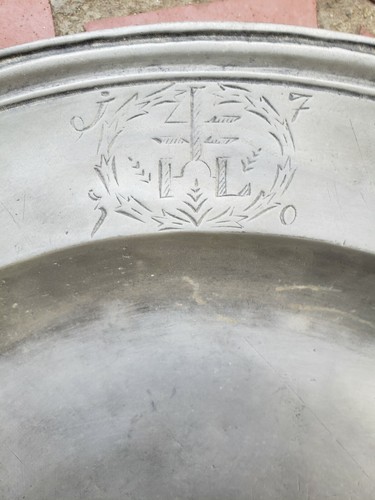 Large 17th C Colonial Antique Pewter Charger 18 1/4