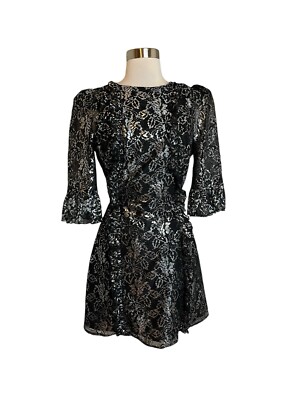 The Vampire s Wife x H&M Dress Medium Black Silver Mystic Metallic Lace NEW