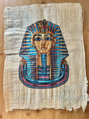Vintage King Tutankhamun Hand Painted Papyrus From Egypt / Hand Painted Egyptian