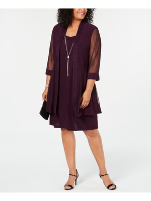 

R-M RICHARDS Женское фиолетовое вечернее платье-футляр с рукавами 3/4 выше колена, Фиолетовый