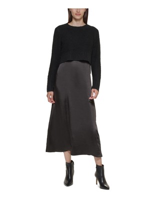 

CALVIN KLEIN Womens Black Pullover Crewneck Sweater Maxi Dress, Черный