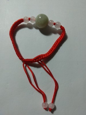 Handmade Red String Thread Braided Knitted Jade Smooth Round Bead Bracelet