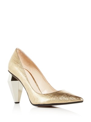

MARC BY MARC JACOBS Женские золотые кожаные туфли-лодочки без шнуровки со скульптурным каблуком, Золотой, M9002257