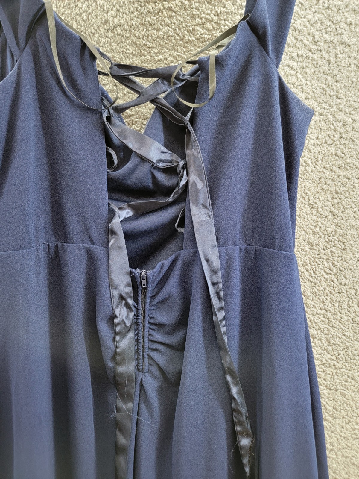 B. Darlin Off-The-Shoulder Lace-Up Gown Juniors 22W Navy Sweetheart Back Zip - Picture 13 of 15