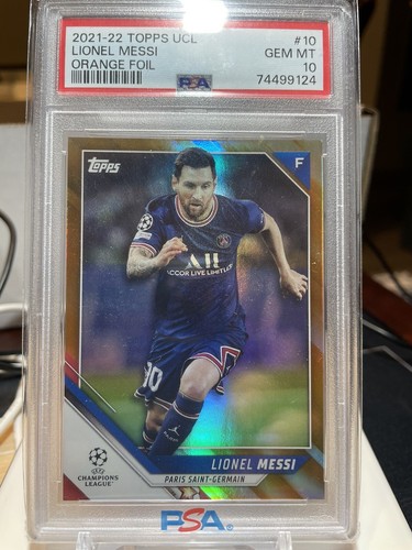 LIONEL MESSI 2021-22 TOPPS UCL Orange Foil /25 PSA 10 gem