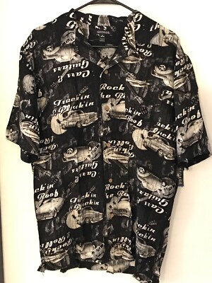 M Men's GEORGE Vintage Black Rockin' The Road Hawaiian Shirt NEW WITH TAGS