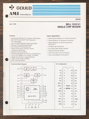Gould AMI Semiconductors - Bell 103/V.21 Single Chip Modem Data Sheet