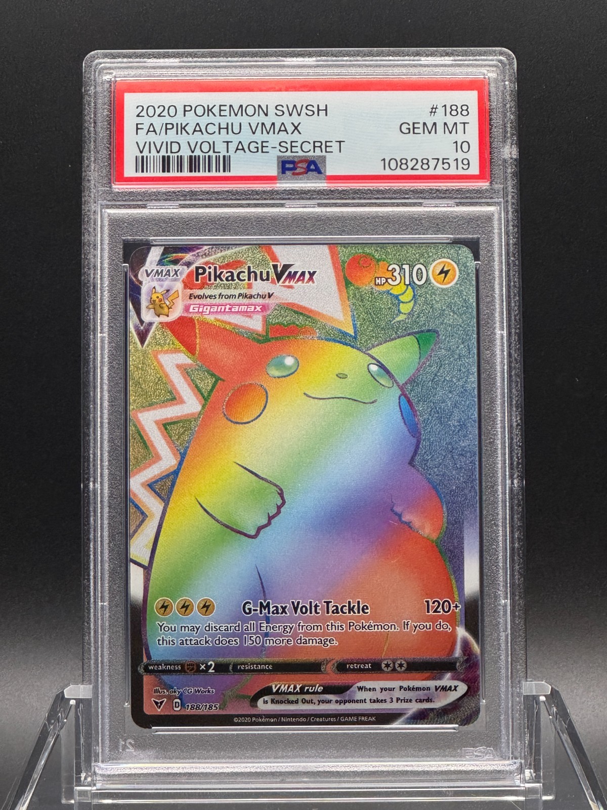 PSA 10 GEM MT 💎 - Pikachu VMAX (Secret) 188/185 SWSH Vivid