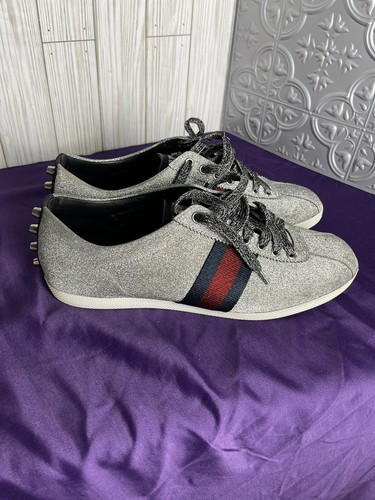 Gucci Silver Glitter Red/Green Striped Studded Sneakers Size Gucci Silver Glitter Red/Green Striped Studded Sneakers Size