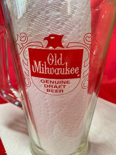 Vtg Old Milwaukee Beer Glass Pitcher Bar Pub Heavy Glass Barware Collectible