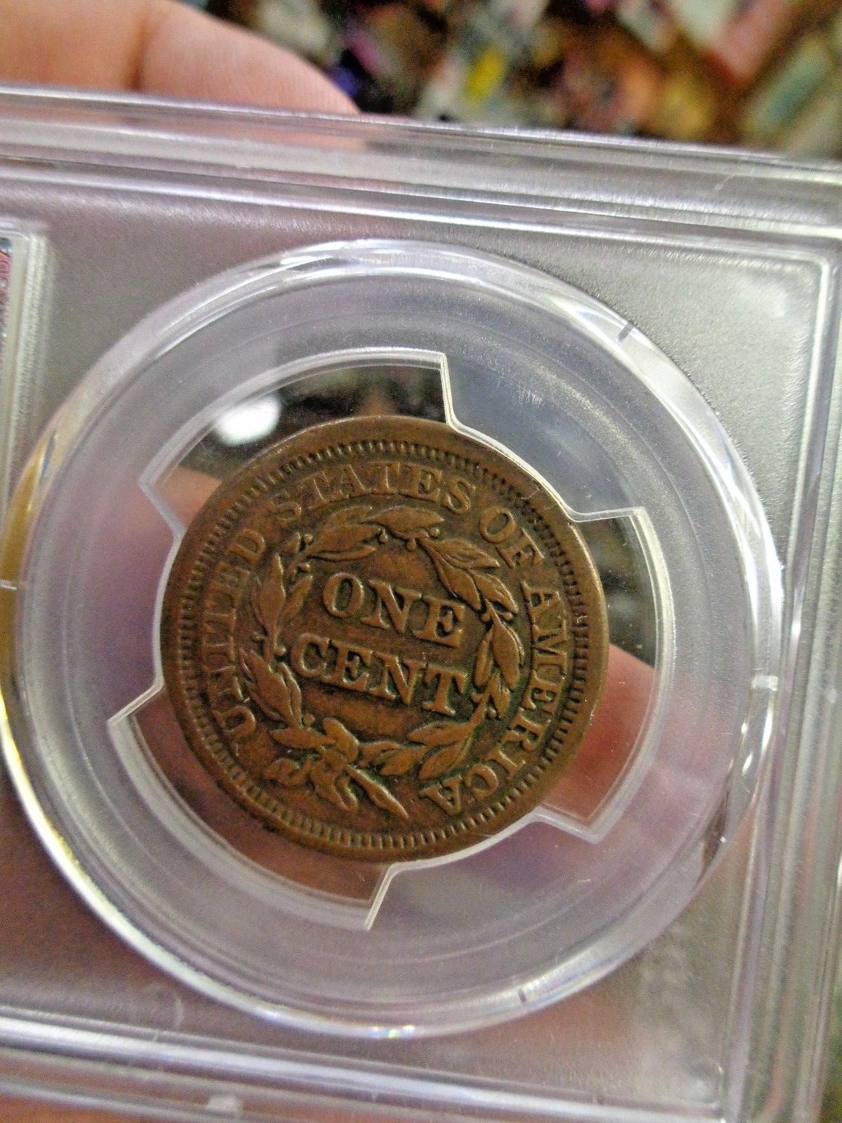 1855 braided hair large cent upright 55 pcgs xf40