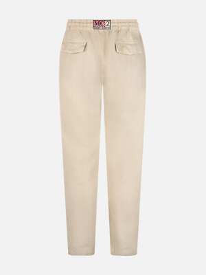 Pre-owned Mc2 Saint Barth Man Off-white Linen Calais Pants With Drawstring
