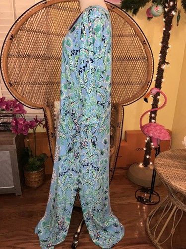 Pre-owned Lilly Pulitzer Seralina Maxi Frenchie Blue Mosaic Shells $298 Size L,xl In Multicolor