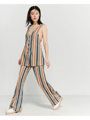 

Комплекты FREE PEOPLE Майка в синюю полоску без рукавов с V-образным вырезом и широкими штанинами, размер, Синий