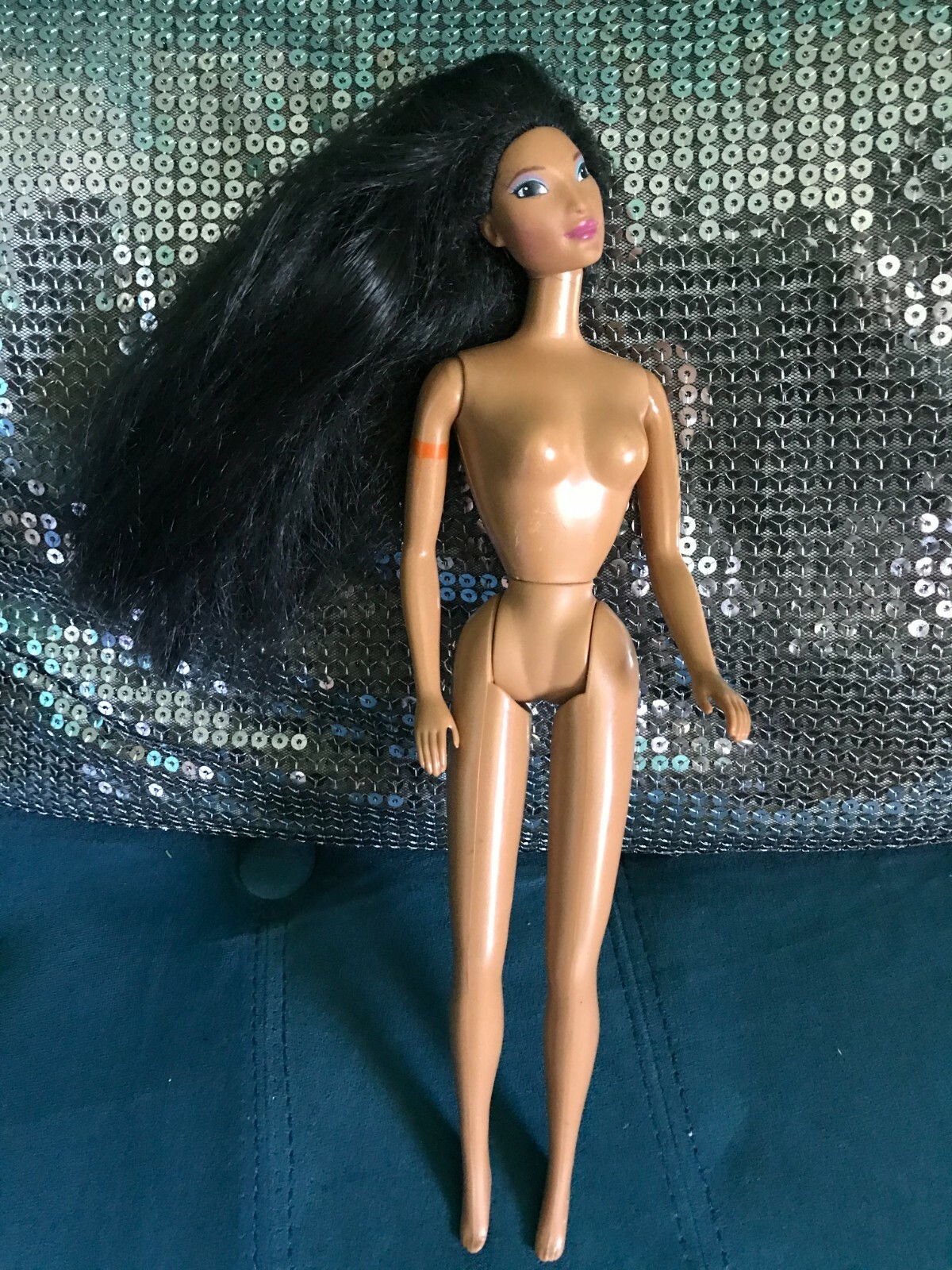 Disney Barbie Size Pocahantas Doll Native American Long Hair streaked color
