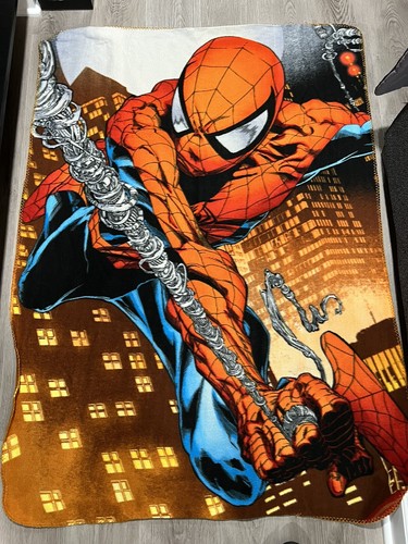アウトドア寝具 used clothing/spider man knit blanket Spider Man Fleece Blanket Knotted Fringe Ends Spider Sense