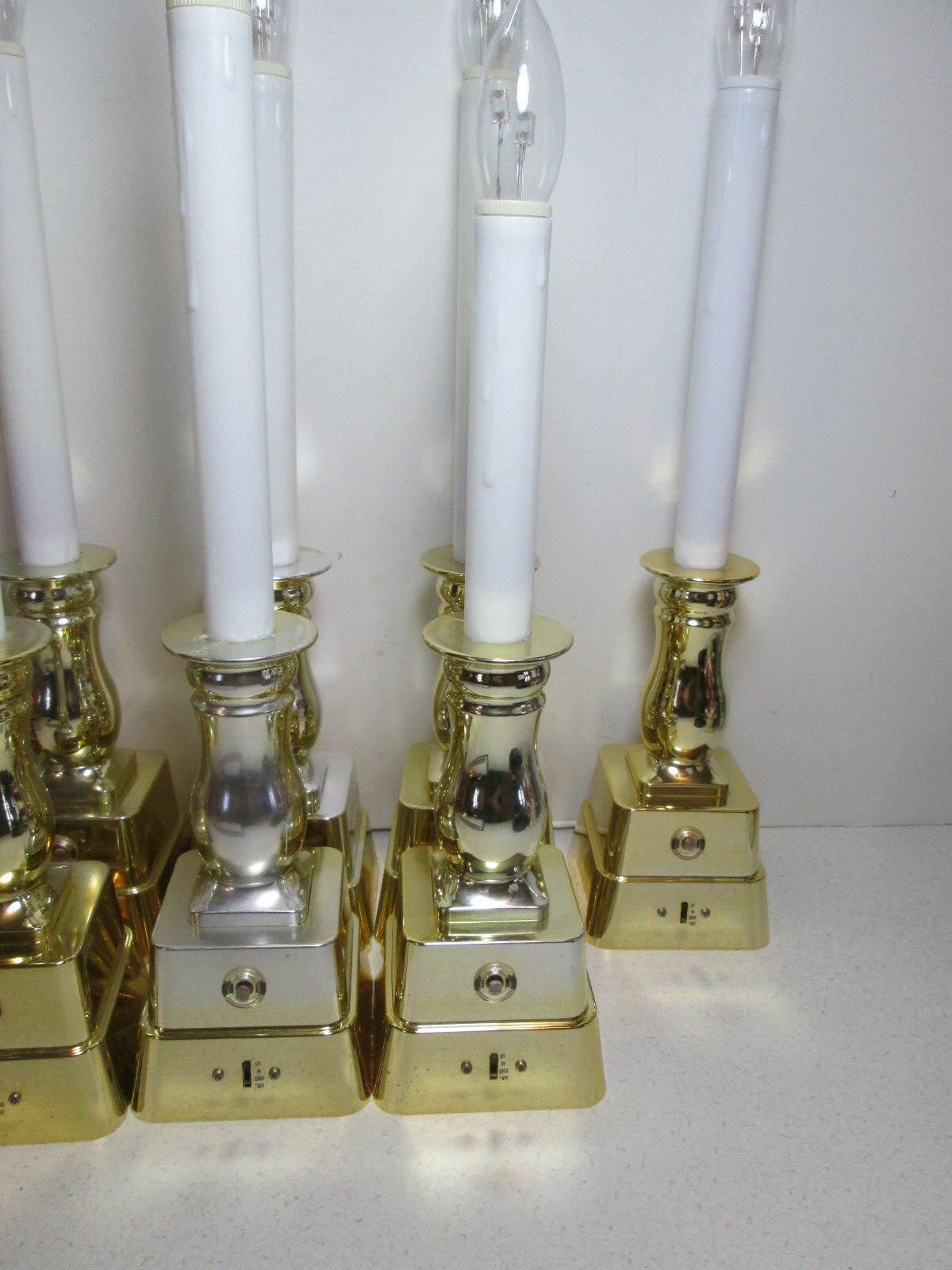 8 Single Window Candles Drip Plastic Candoliers w/Brass Look Finish Battery LED