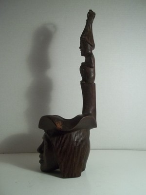 Vintage Hand Carved Wood Polynesian Dipper Statue Wall Pocket Candle Holder Tiki