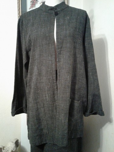 Eileen Fisher Womens Large Maxi A Line Skirt Suit Black Long Jacket Pockets