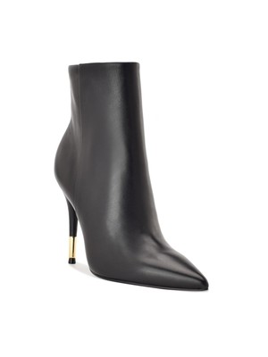 Женские черные ботинки NINE WEST с острым носком на шпильке, кожаные ботильоны на молнии, 7 М