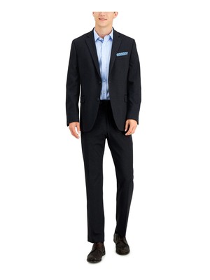 

PERRY ELLIS PORTFOLIO Темно-синий однобортный приталенный эластичный костюм, Navy